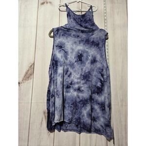 Story Teller Shirt Womens 1X Blue Tie Dye Cowl Neck Face Mask Tank Top Plus Size